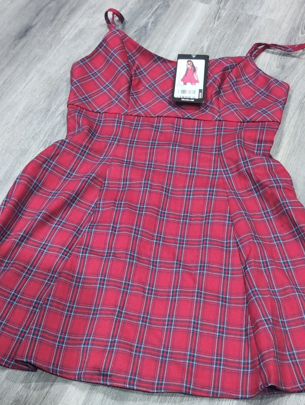 Dolls Kill Red Plaid Spaghetti Strap Dress